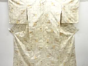 アンティーク　抽象模様織り出し十日町紬着物